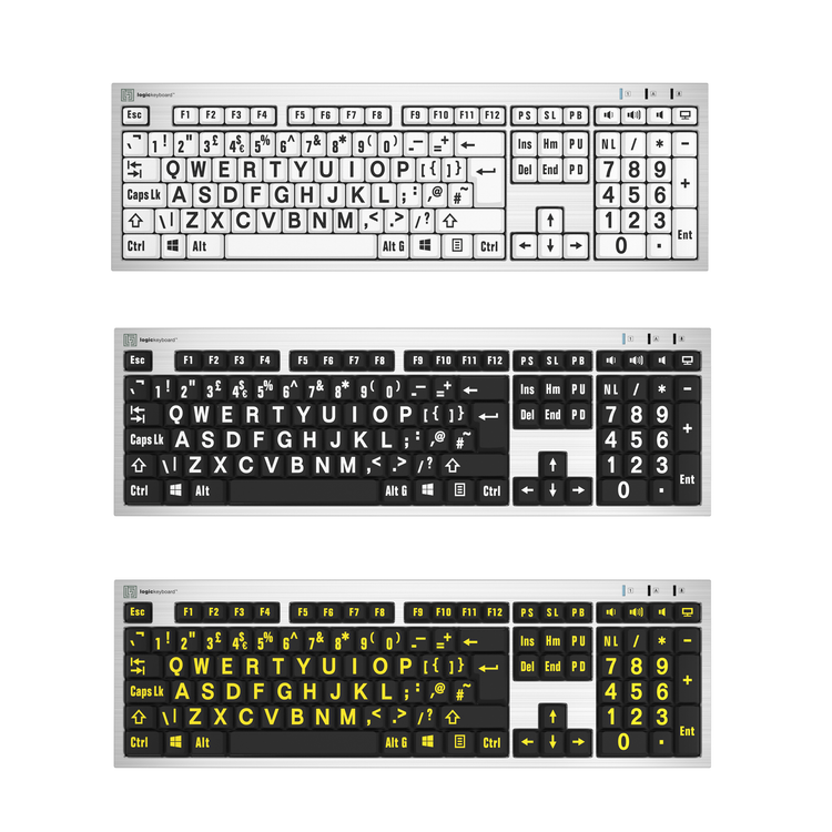 Large print, silver, slimline Logickeyboard for PC