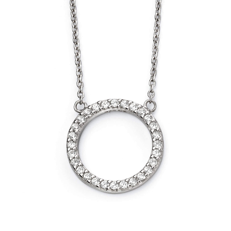 Silver pave open circle necklace with Cubic Zirconia with gift box