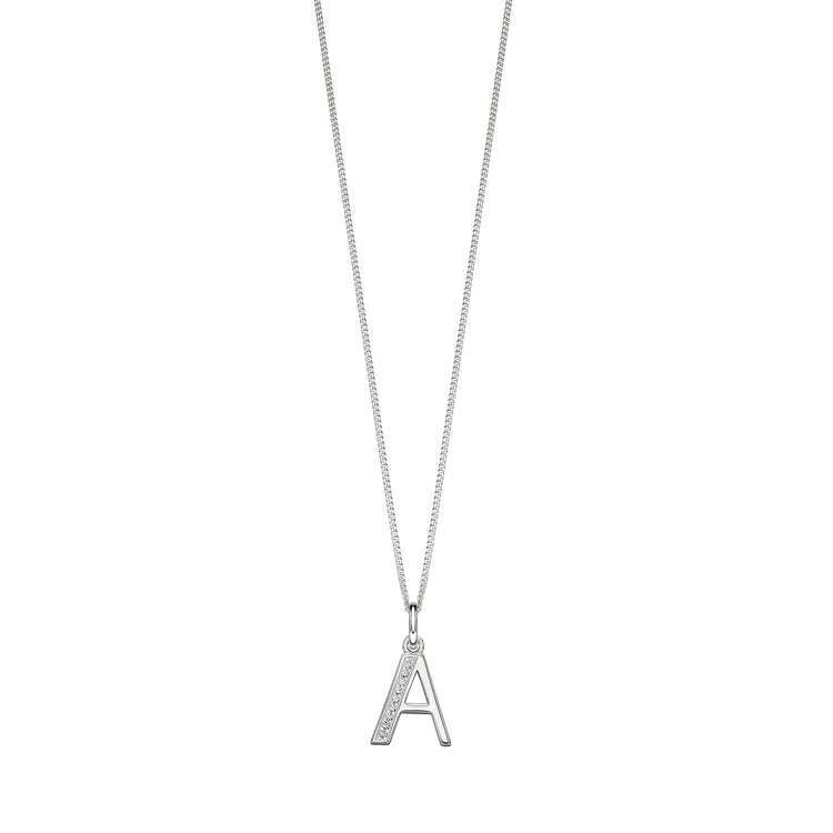 Silver Cubic zirconia initial Pendant and chain with gift box