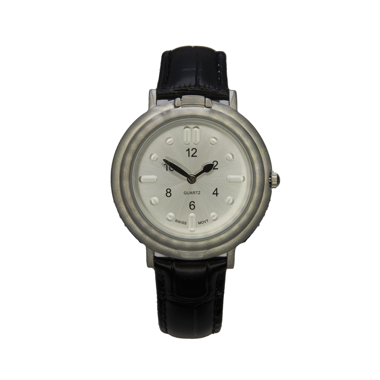 RNIB large tactile watch with black leather strap