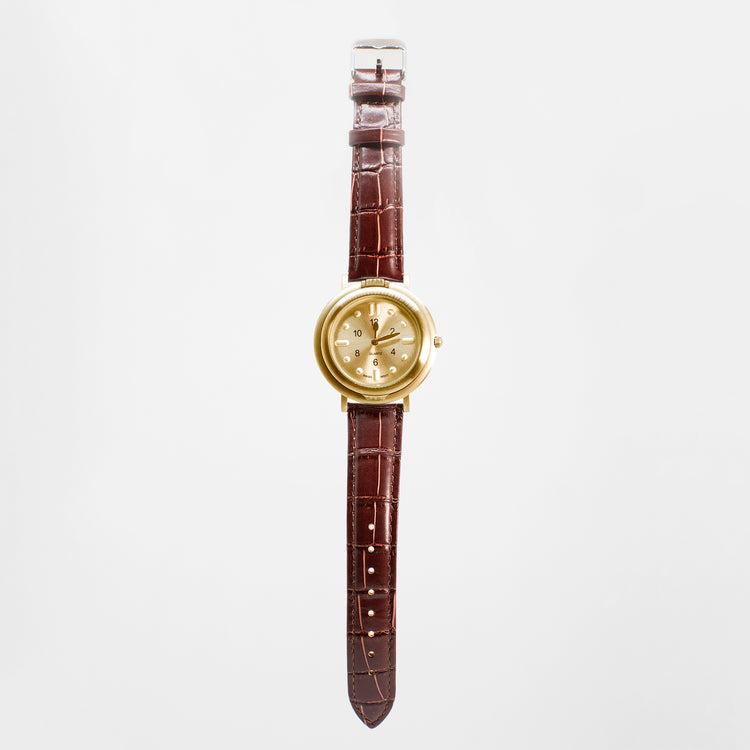 Alternative view of RNIB large tactile watch with brown leather strap