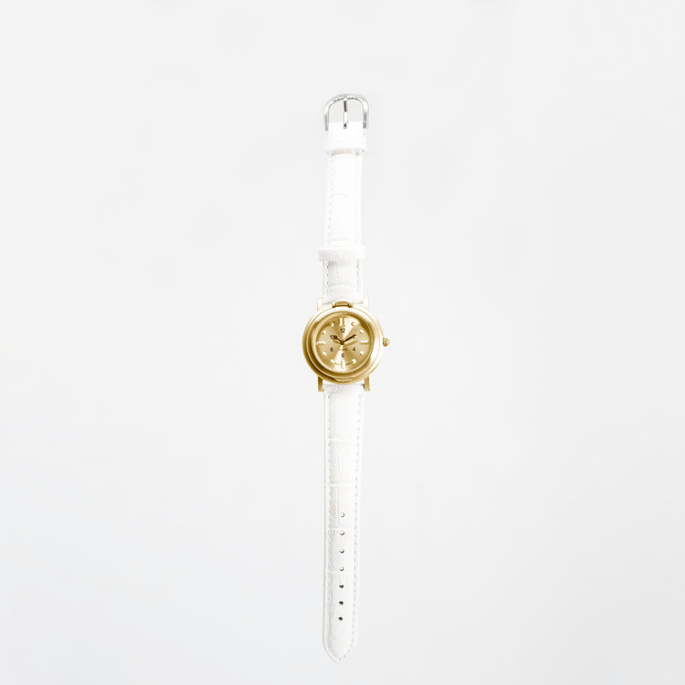 Alternative view of RNIB small tactile watch with white leather strap