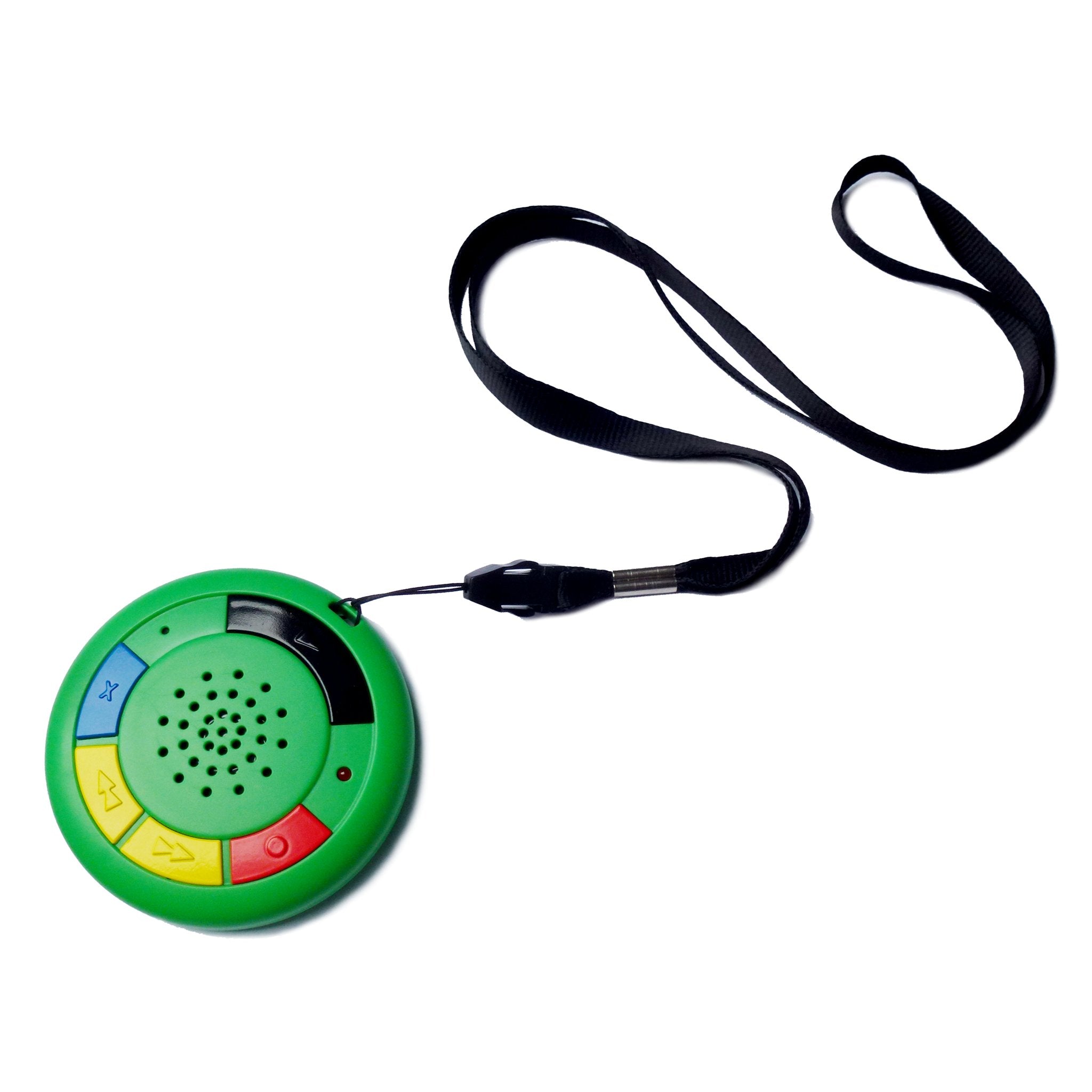 Green voice recorder on a lanyard