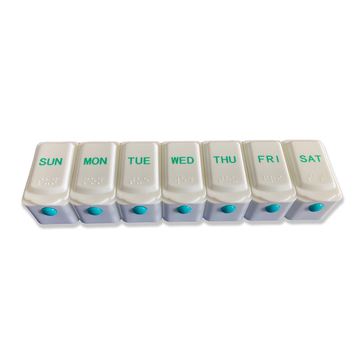 Jumbo push button 7 day pillbox with braille