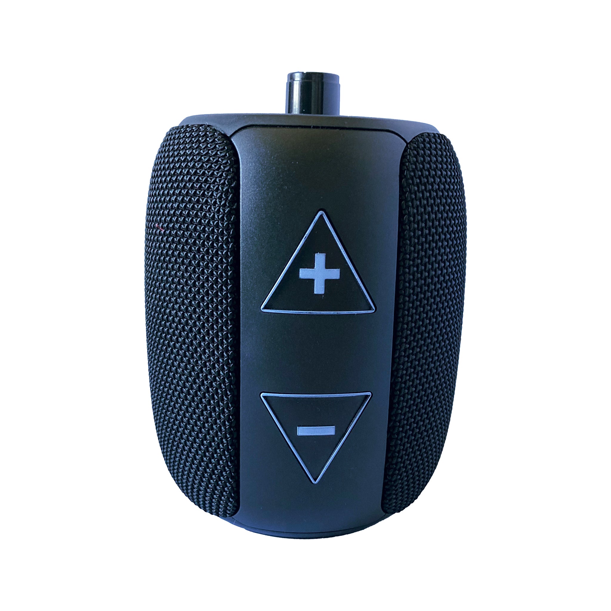 Front view of the RNIB Accord 2 showing the plus and minus tactile buttons set within triangles.