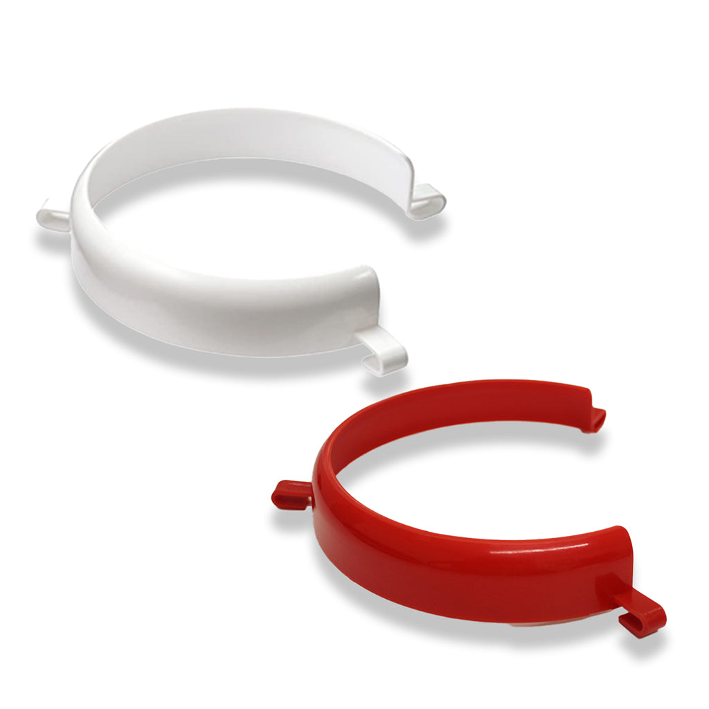 One white and one red plate surround on a white background