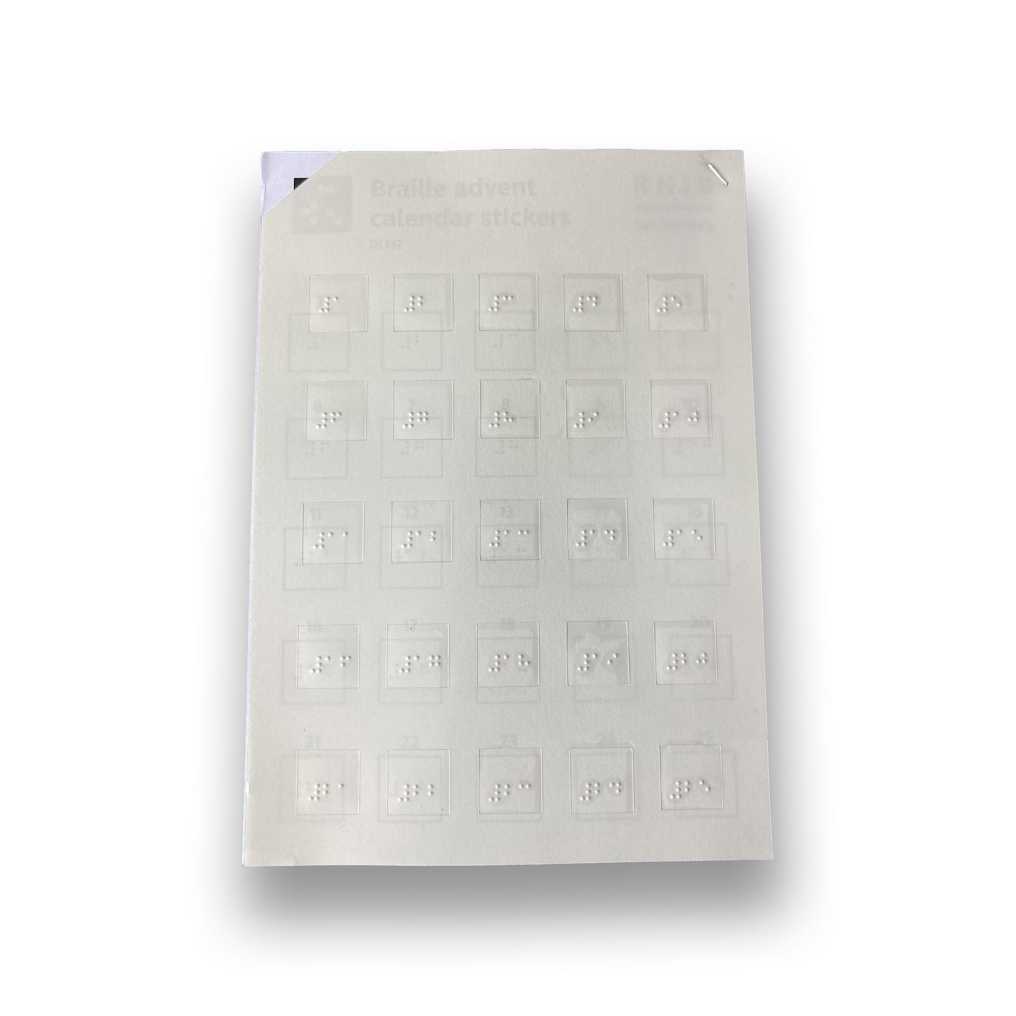 Sheet of braille stickers for use on Advent calendars