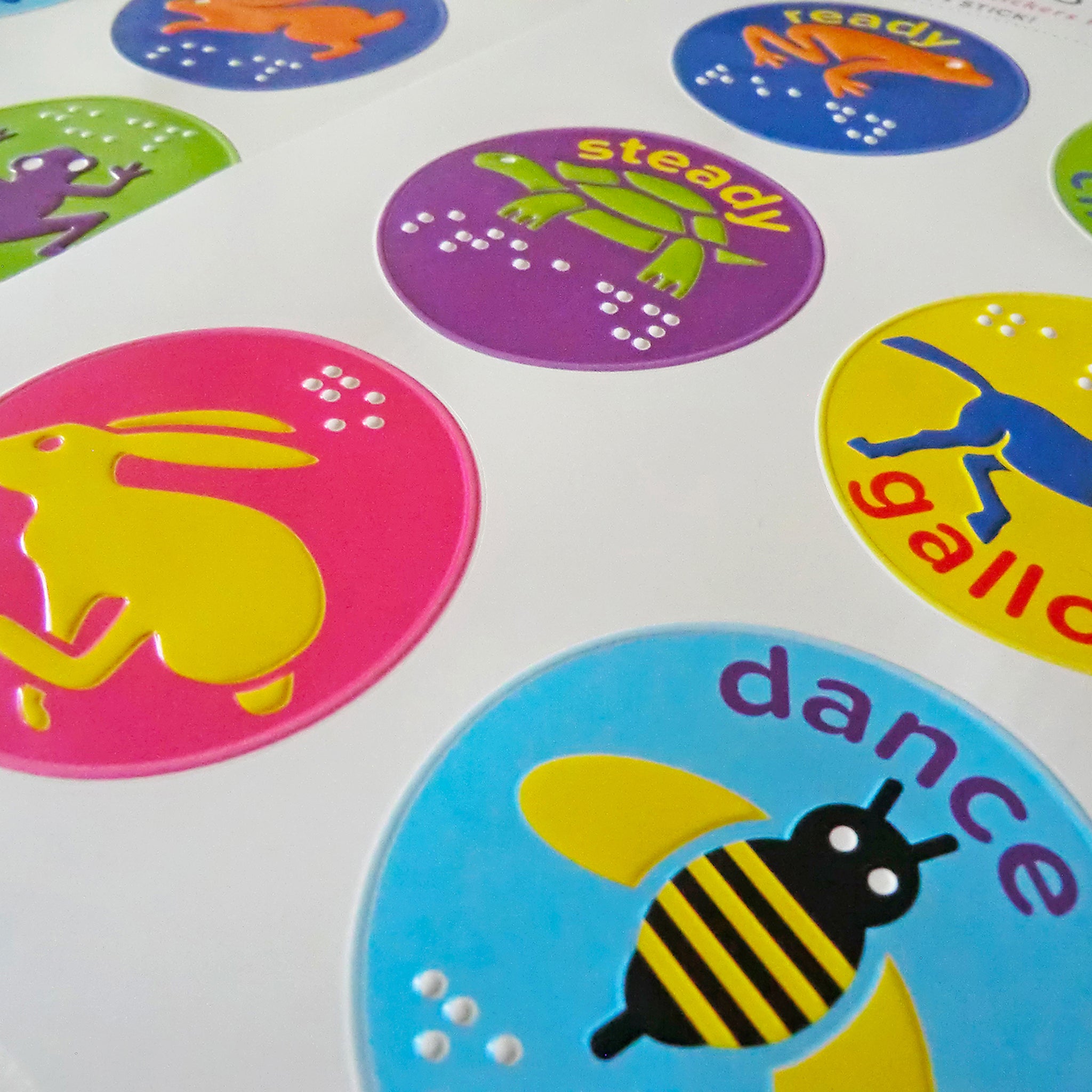 Close-up of tactile sports reward stickers