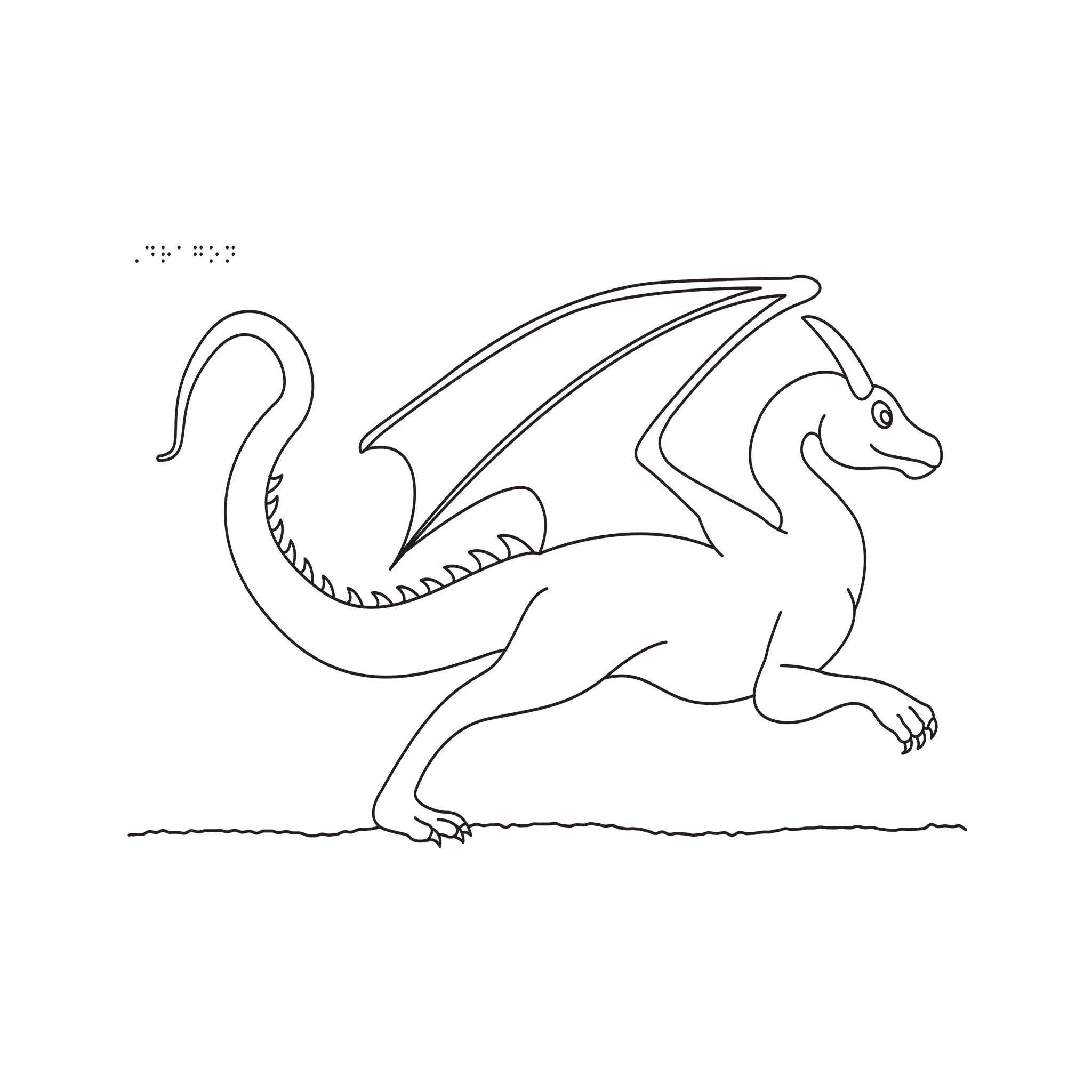 Tactile image of a dragon for colouring in