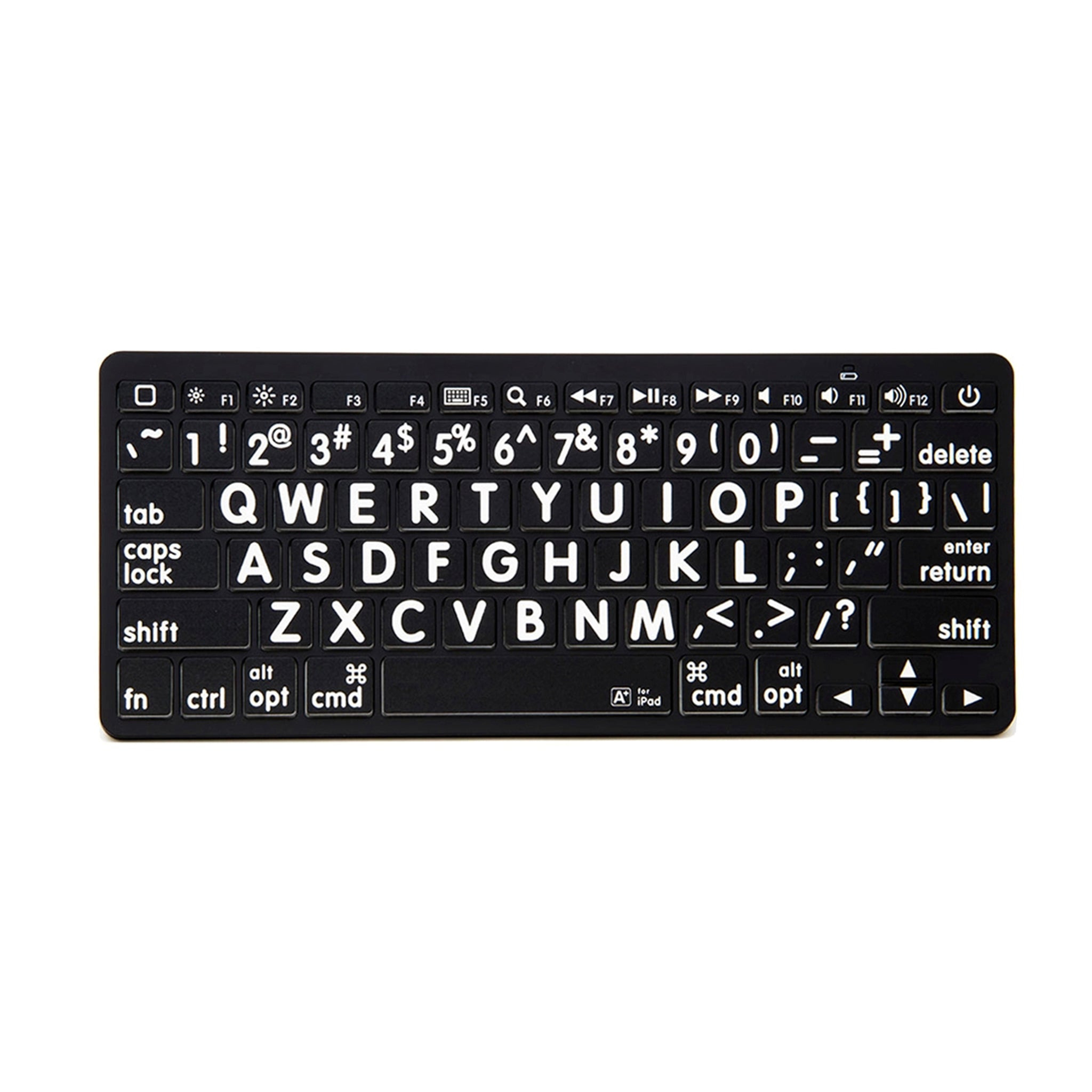 Top view of large print keyboard with black keys and white text