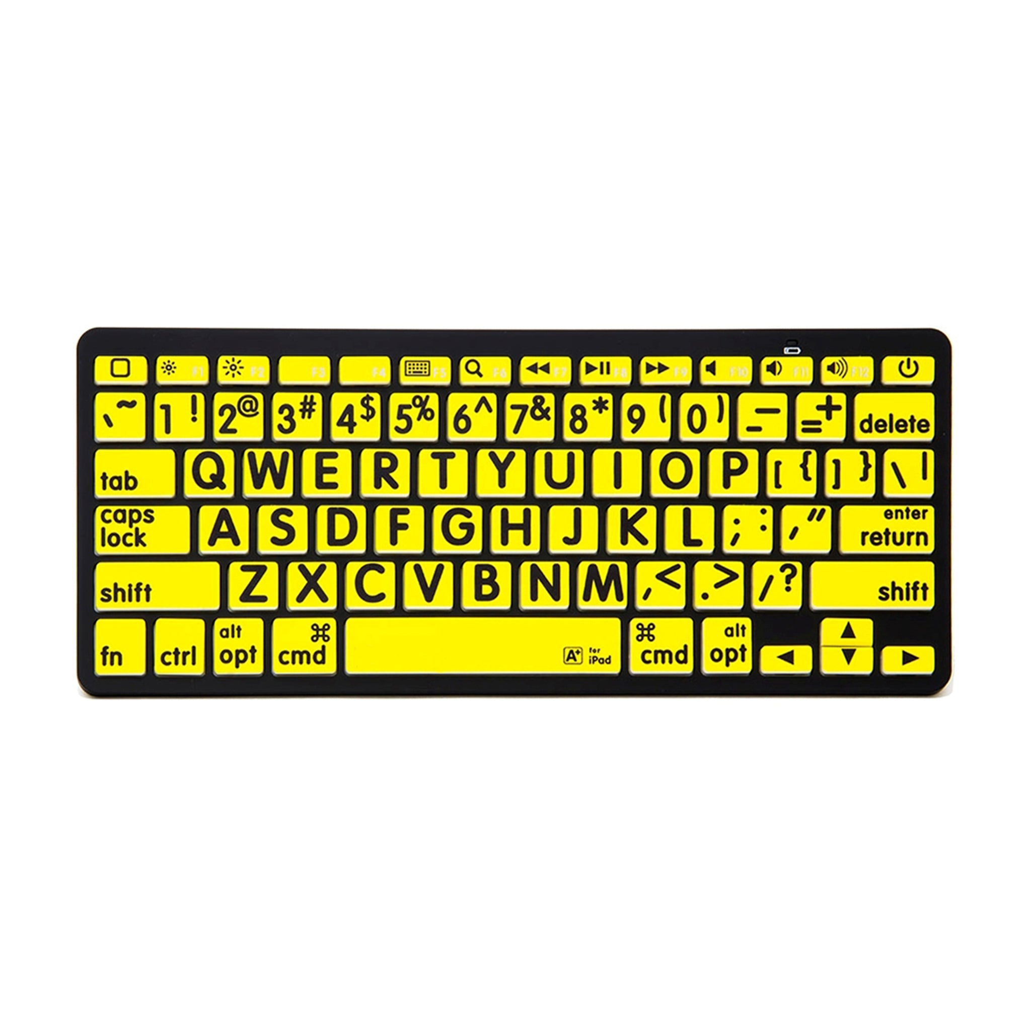 Top view of large print keyboard with yellow keys and black text