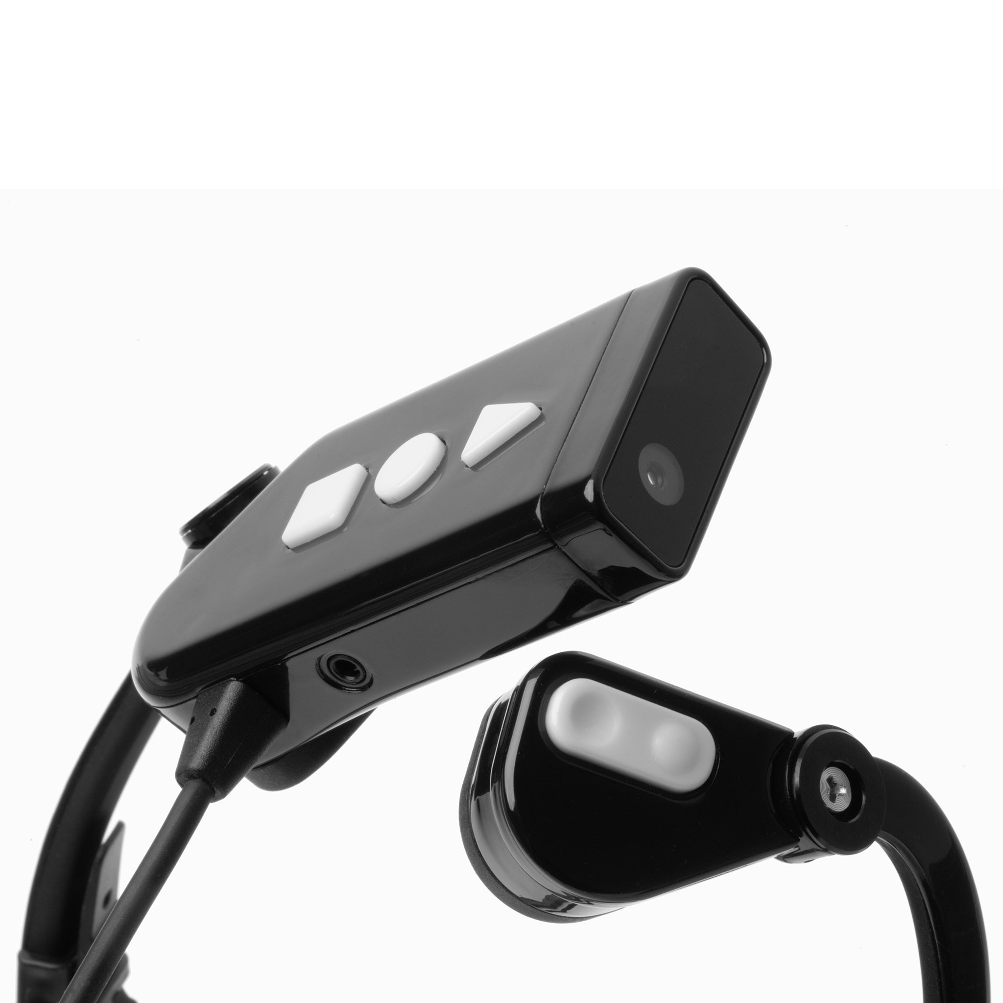 Close up of Arx AI headset buttons