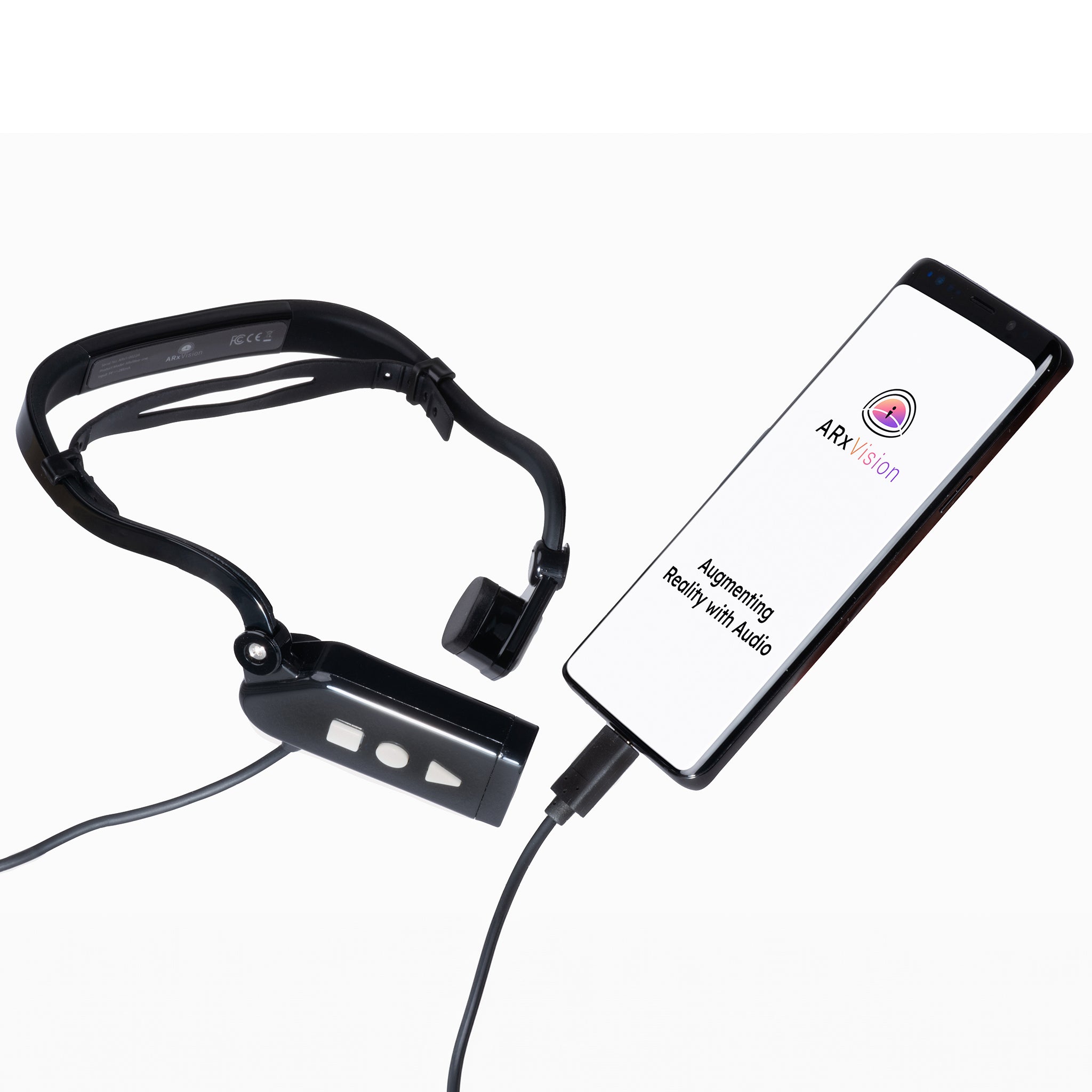 Arx AI headset attached to a smartphone