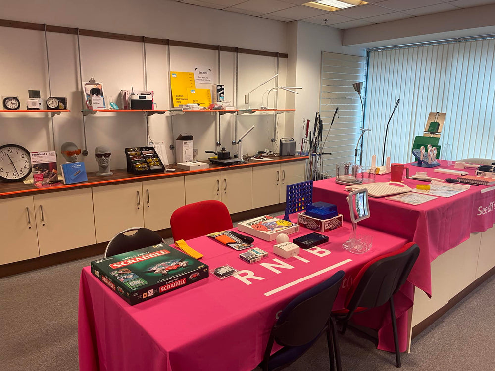 Shelves and tables displaying products in the Belfast Products and Advice Centre