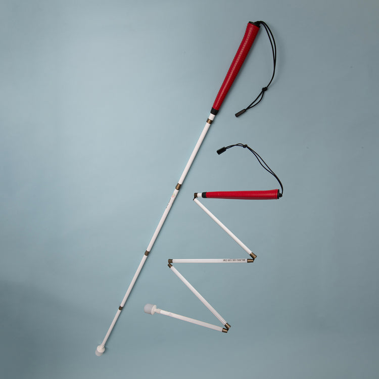 Alternative view of Ambutech No Jab graphite folding cane - 5 section - red leather grip