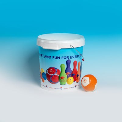 Storage tub with a ball next to it