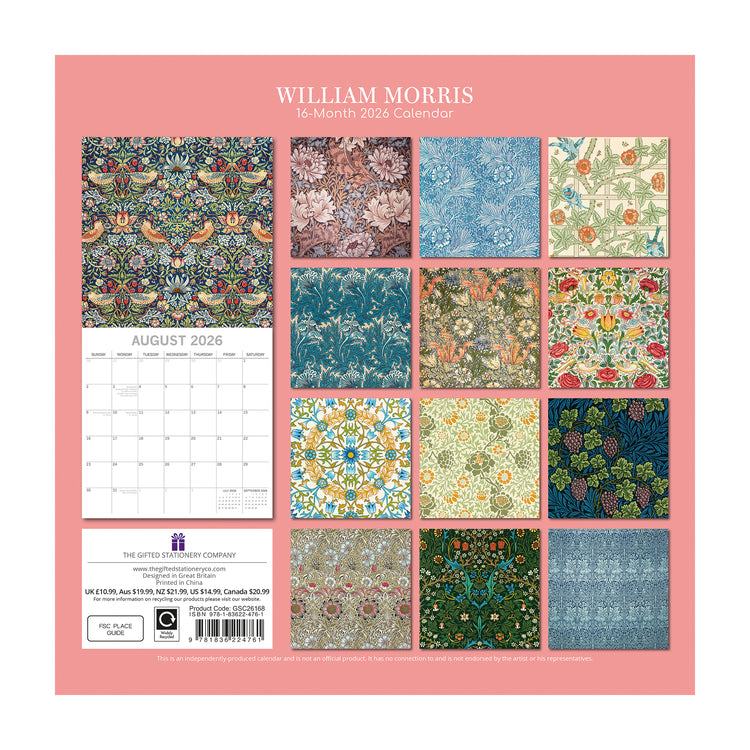 Alternative view of 2026 Square Wall Calendar William Morris