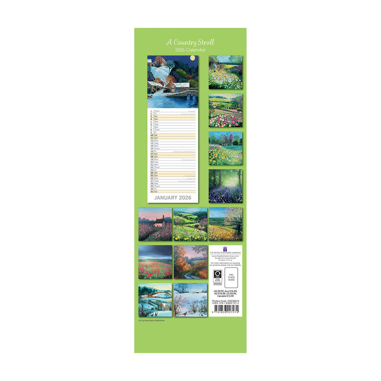 Alternative view of 2026 Slimline Calendar A Country Stroll