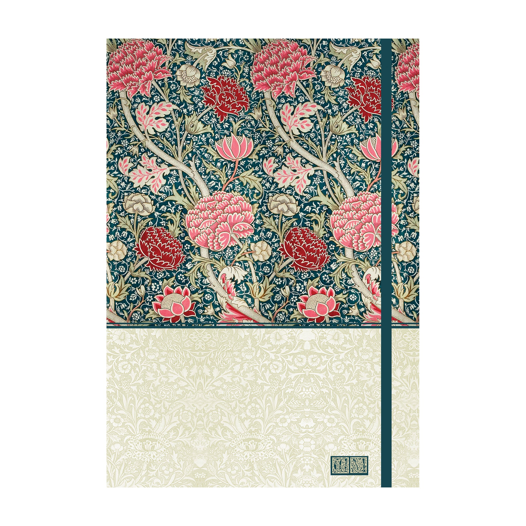 Floral notebook with a blue and pink design on a white background