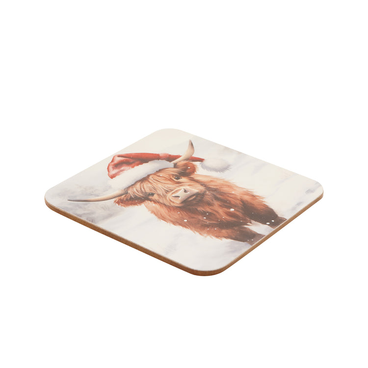 Alternative view of Set of 4 Christmas Highland Cow Coasters