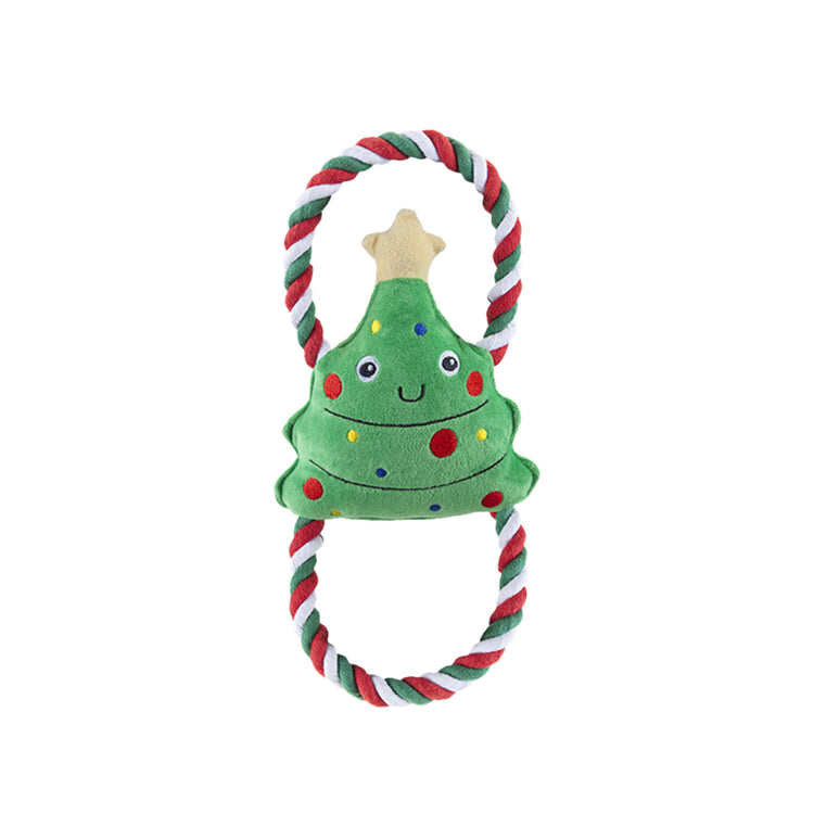 Alternative view of Christmas rope and plush tug toy for dog