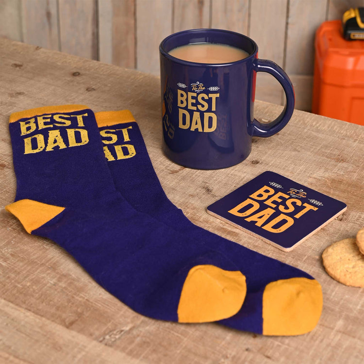 Well Crafted Glass Mug, Sock and Coaster Set – Dad