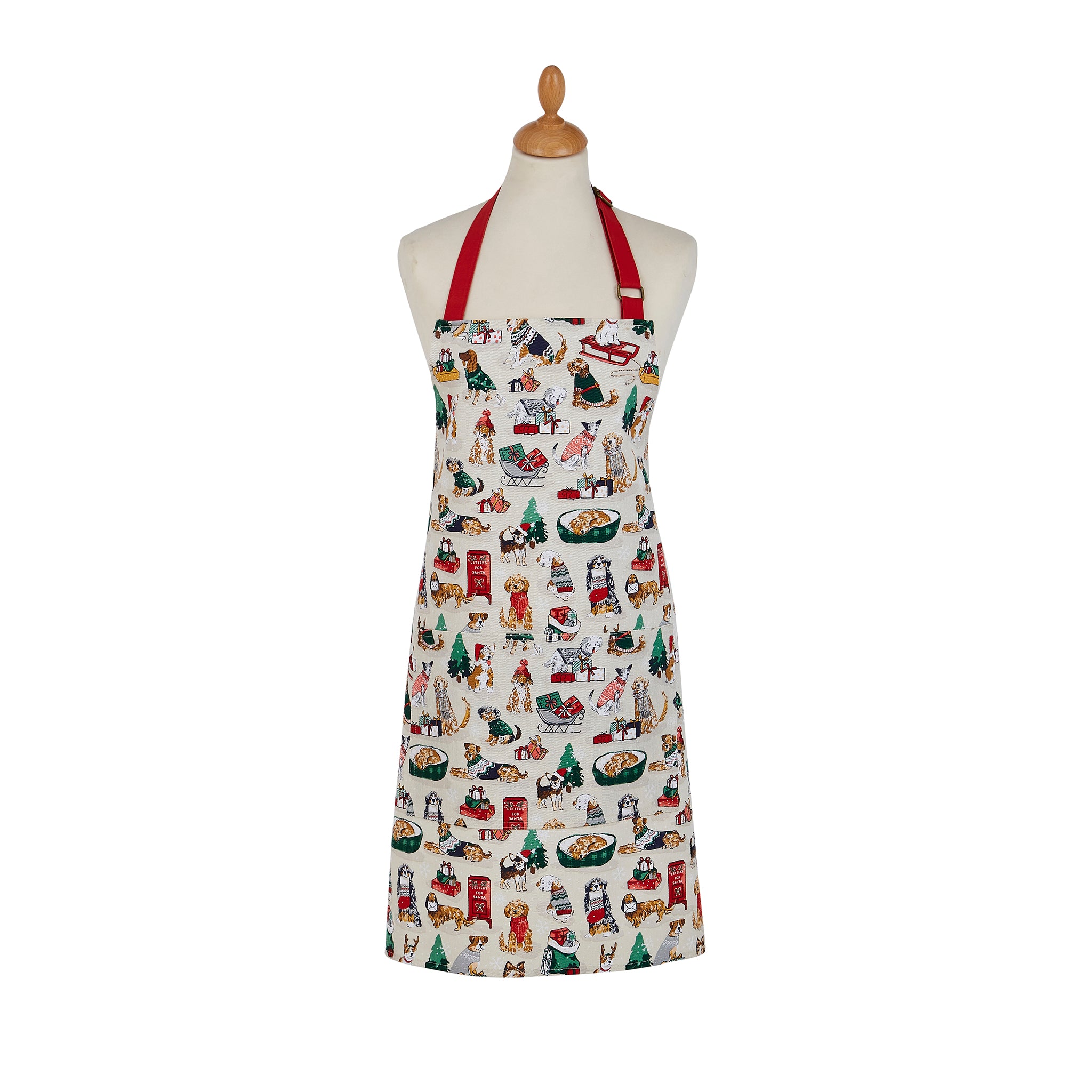 Apron with a festive pattern on a mannequin against a white background