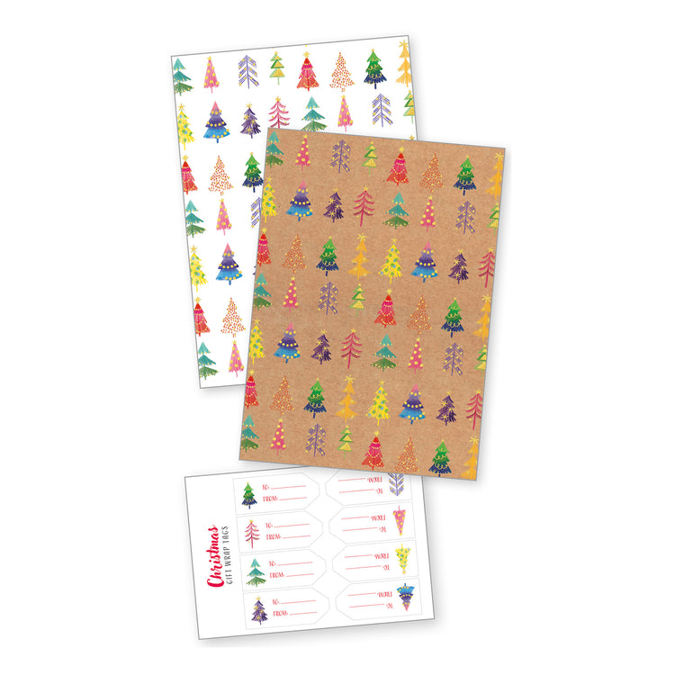 Christmas Tree Wrapping Paper with sticker tags