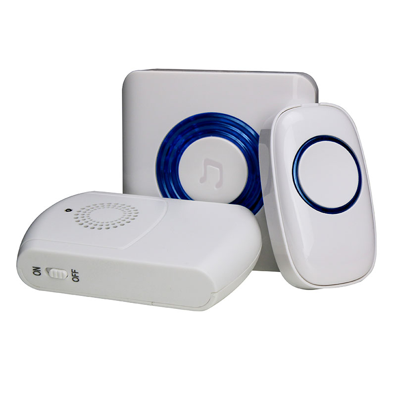 White and blue doorbell with pager unit