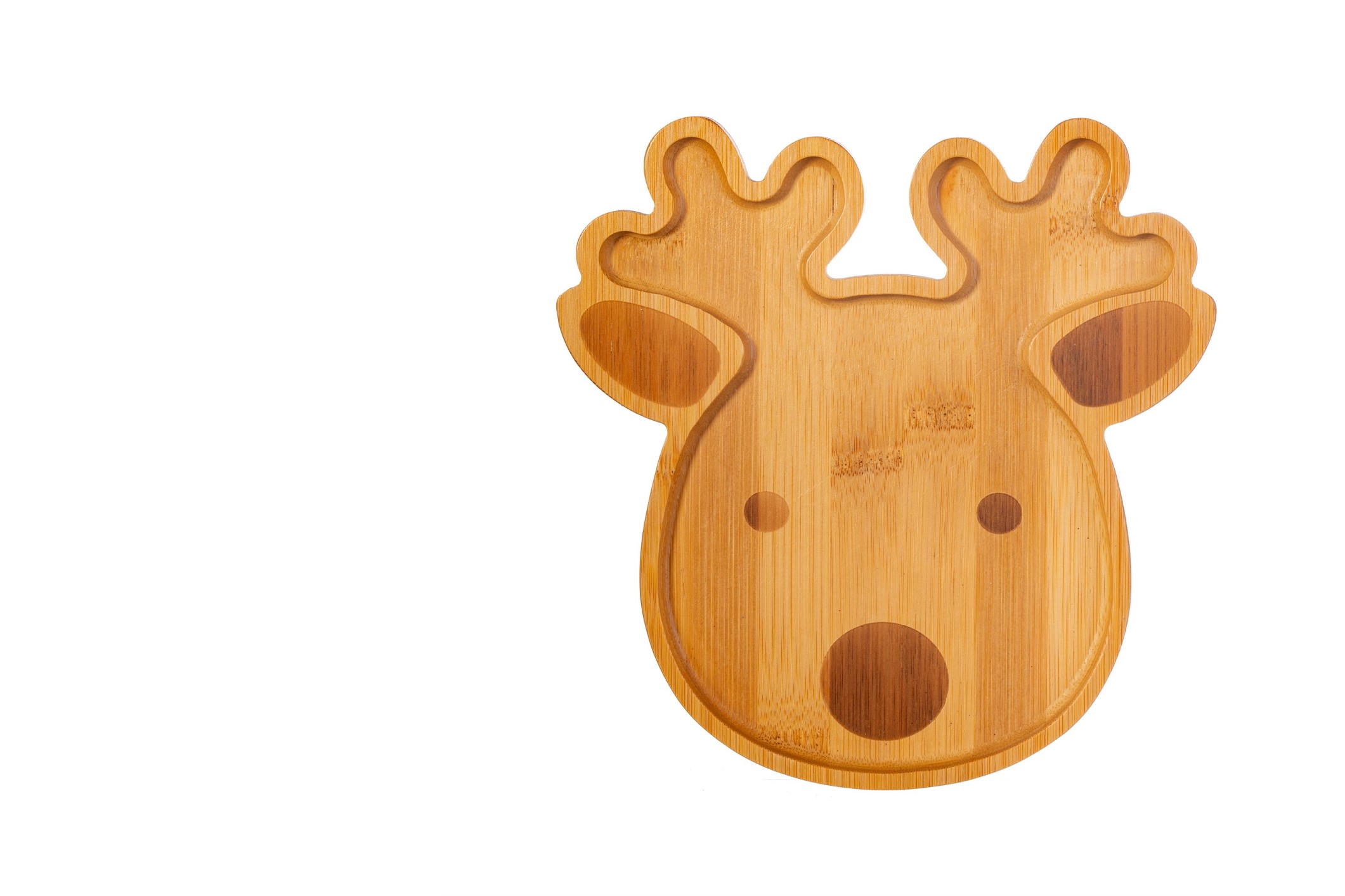 Bamboo plate in the shape of a reindeer head