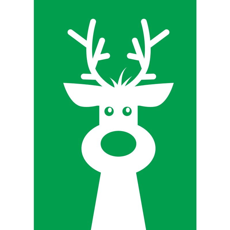 a cute white reindeer head on a bright green background.