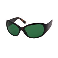 Migralens eyeshields with tortoiseshell frames and a green filter