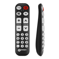 Front and side view of remote control against a white background