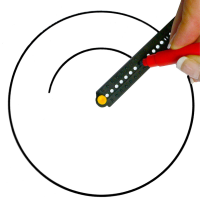 Circlemate compass in use, with a large circle already drawn and a person drawing a smaller circle 