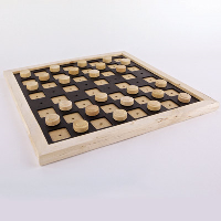 Tactile wooden draughts set with pieces ready to play