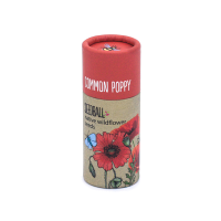 Seedball poppy tube against a white background