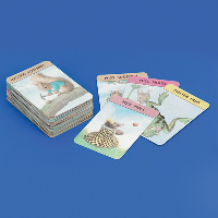 Happy families playing cards on a blue background