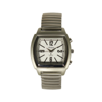 Vintage square talking watch against a white background