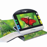 Amigo HD Portable Video Magnifier showing an image of a butterfly from a magazine