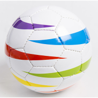 Rainbow football with horizontal flashes of colour on a white base.