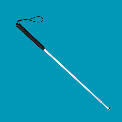 Graphite telescopic long cane fully extended with standard black handle and wrist loop