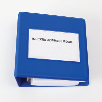 Close-up of the Braille indexed address book's cover