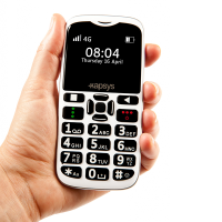 Image shows hand holding phone against a white background