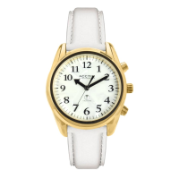 Robin talking watch with mother of pearl effect face and white strap