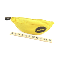 Bananagrams carry case with tiles spelling the word 'bananagrams'