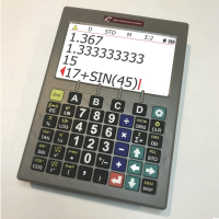 Front view of calculator against a cream background