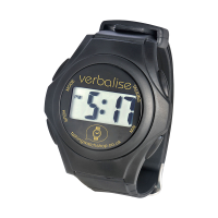 Black digital watch with clear print time display