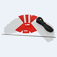 White; red reflective tapes push-on pencil tips cord hook tool; instructions and elastic cord