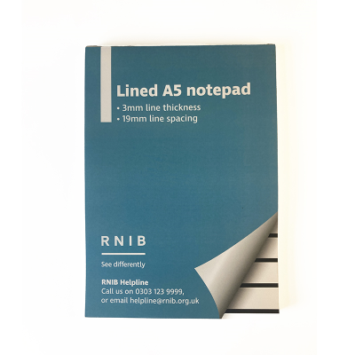 Front cover of RNIB A5 White writing pad