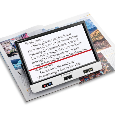 Visolux magnifier switched on with a red line underlining text